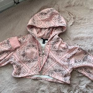 Light pink, bandana print, cropped Forever 21 zip up jacket.